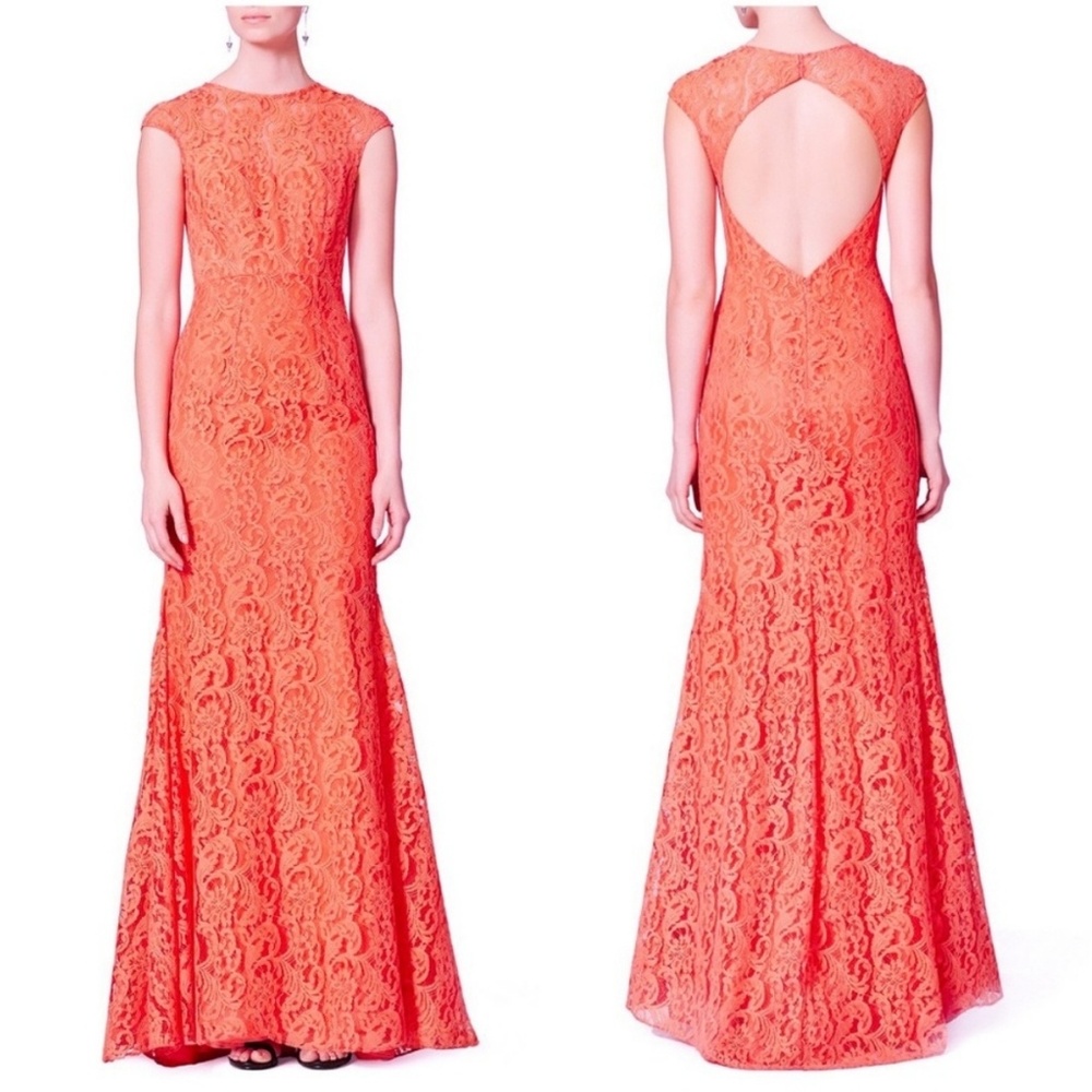 Monique Lhuillier | Lace Open Back Orange Gown